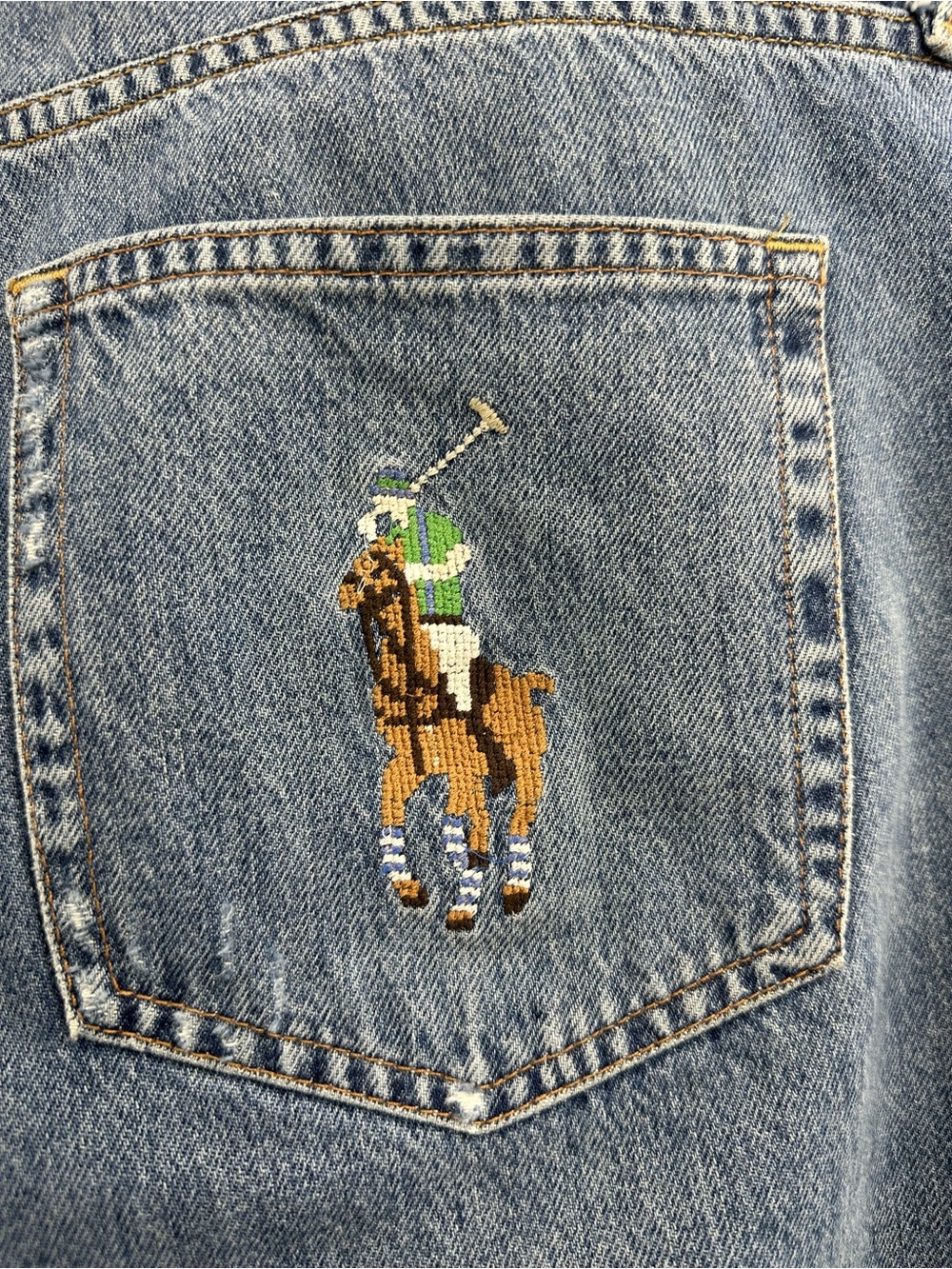 Polo Ralph Lauren Embroidered Big Pony Pocket Avery Boyfriend Patchwork Jeans